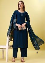 Pure Viscos Blue Daily Wear Hand Work Readymade Kurti Set